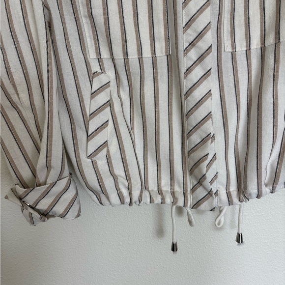 Cavalini Striped lightweight summer Jacket - White and Brown Canvas feel - Picture 3 of 5